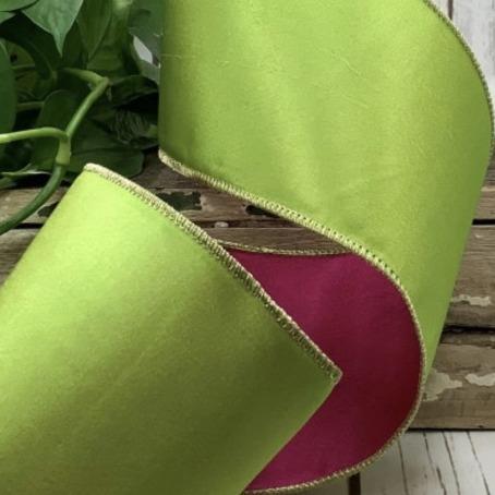 Taffeta Double Sided Ribbon - Green/Pink