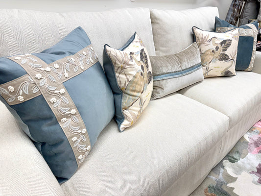 Blue Velvet Pillow w/ Offset Tape