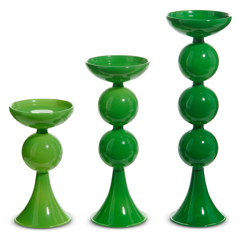 Green Candle Holders, Set of 3