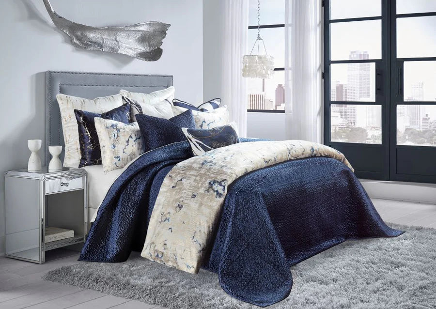 Navy Quilted Coverlet Set - King
