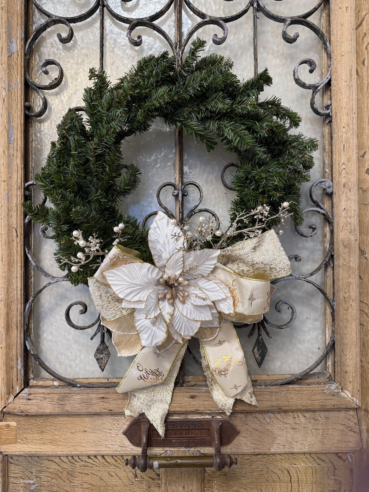 Custom - White and Gold Poinsettia Wreath
