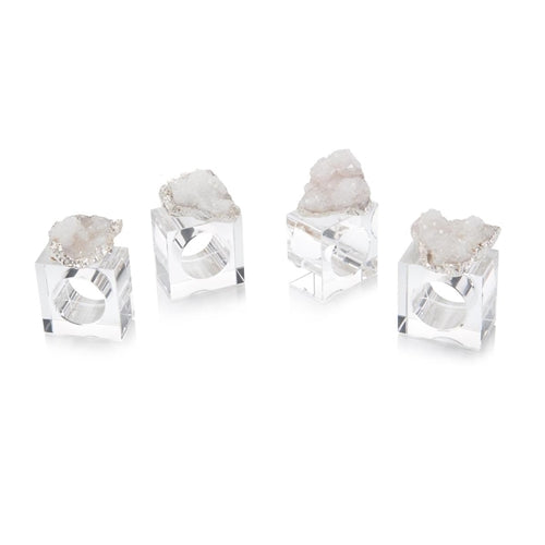 White and Silver Geode Napkin Rings, Set of 4