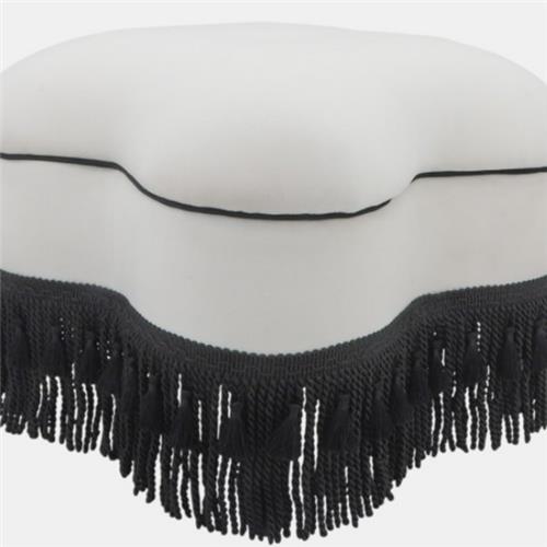 White Ottoman w/ Black Fringes