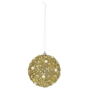 Ice & Pearl Ball Ornament - 4.5" Gold/Pearl