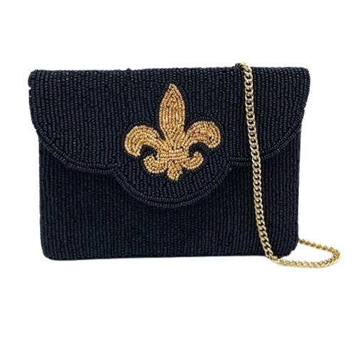 Black Clutch with Gold Fleur De Lis