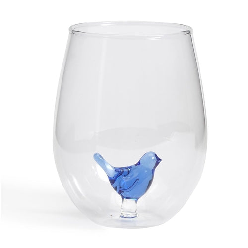 Stemless Blue Bird Wine Glass