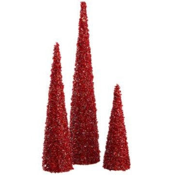 Beaded Cone Topiary - 3/set Red