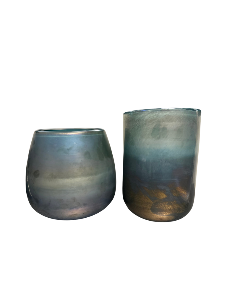 Blue/Brown Hurricane Vase, 2 Size Options