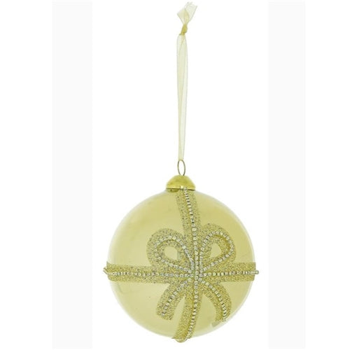 Diamond Bow Ball Ornament - 3.95" Gold