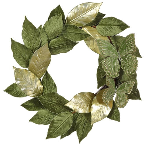 Metallic Velvet Magnolia Leaf & Butterfly Wreath