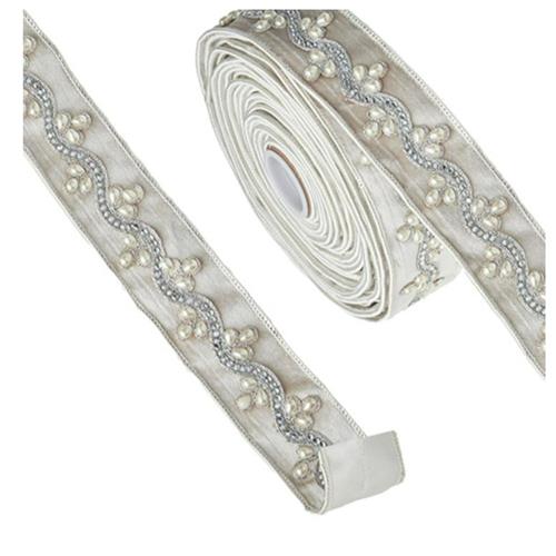 Jeweled Ivory Velvet Ribbon