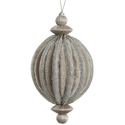 Silver Ridged Jeweled Velvet Ball Ornament, 4"