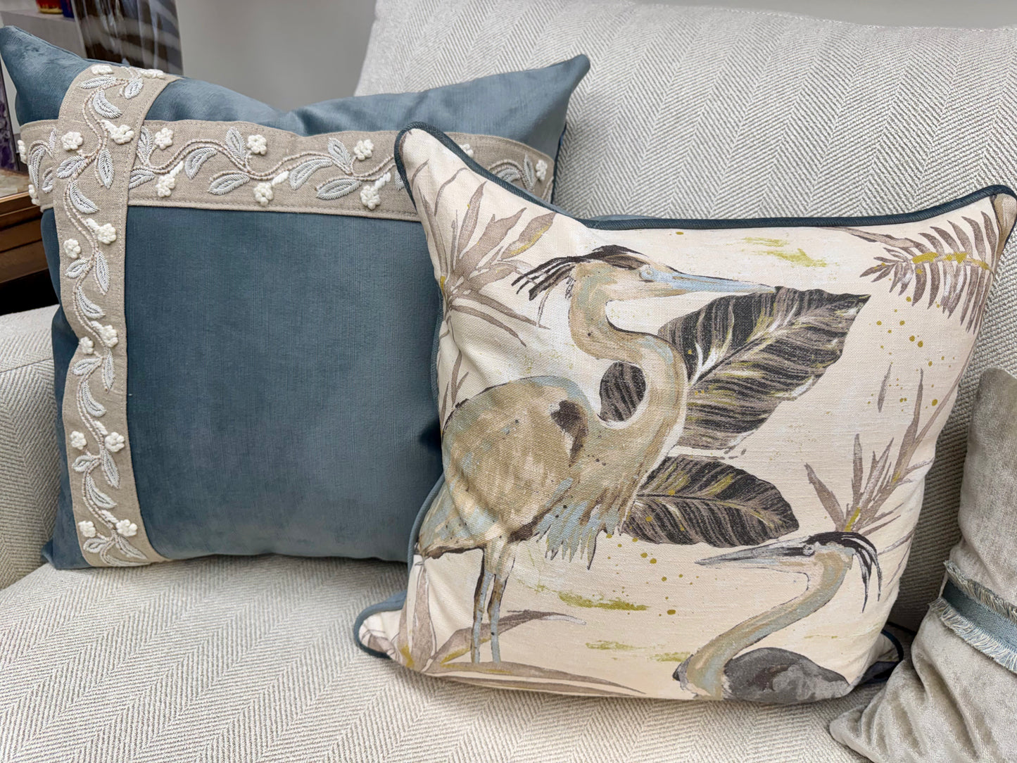 Blue Velvet Pillow w/ Offset Tape