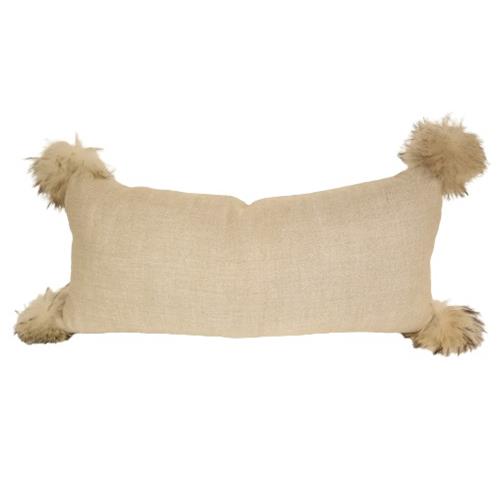 Linen Lumbar Pillow with Pom Poms