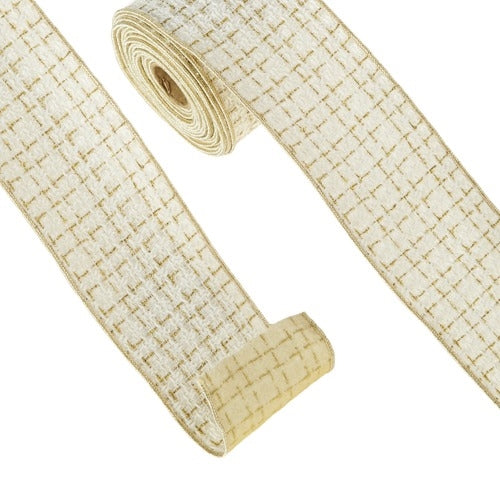 Ivory & Gold Tweed Wired, 4" x 10 Yards