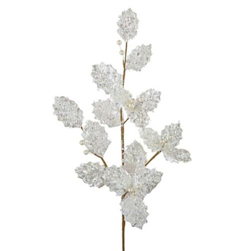 Leaves - White Glitter Holly Spray