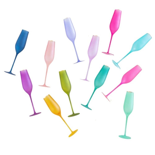 Frosted Champagne Flute with Gold Rim, 12 Assortment Colors