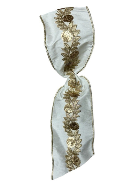 Ivory Dupion with Gold Sequin Center Vine - Single Loop