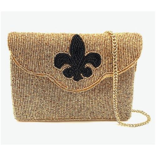 Gold Clutch with Black Fleur De Lis