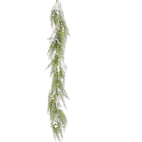 5' Flocked Cypress Pine Garland w/ Pearls