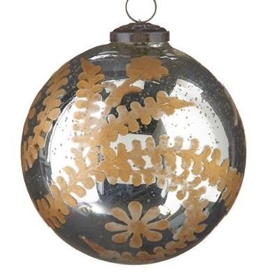 Mercury Glass w/ Etched Leaf Ornament