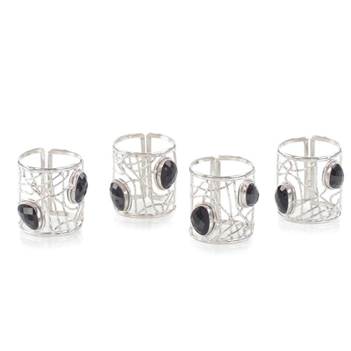 Black Onyx & Nickel Napkin Rings - Set of 4