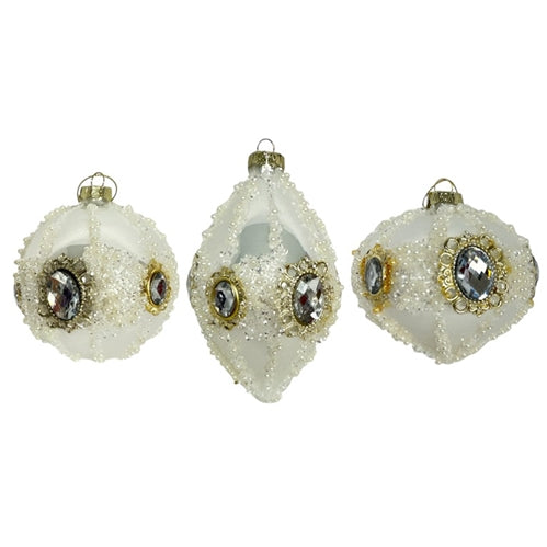 Glass Sequin Jewel Ornament - White & Platinum, 3 Styles