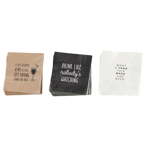 Paper "Funny Sayings" Cocktail Napkins, 3 Style Options