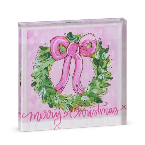 Acrylic Block - Merry Christmas Wreath