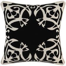 Linen and Black Applique Pillow