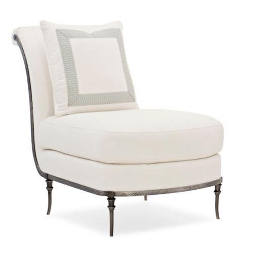 White Upholstered Hammered Metal Frame Chair