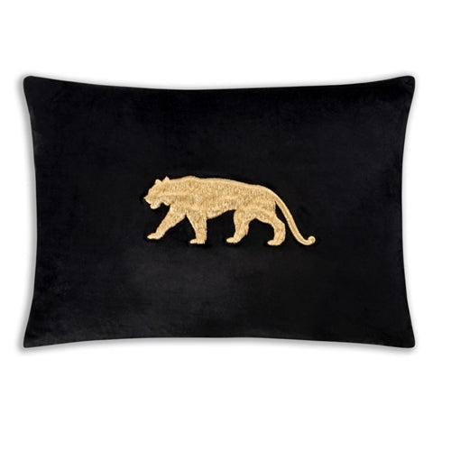 Black And Gold Velvet Tiger Pillow