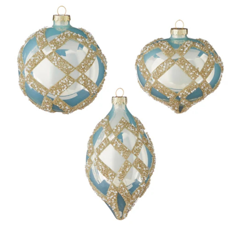 Blue Diamond Jeweled Ornament, 3 Styles