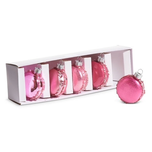 Pink Macaroon Glass Christmas Ornaments, Set of 5