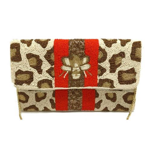 Bee / Leopard Clutch with Red Stripe