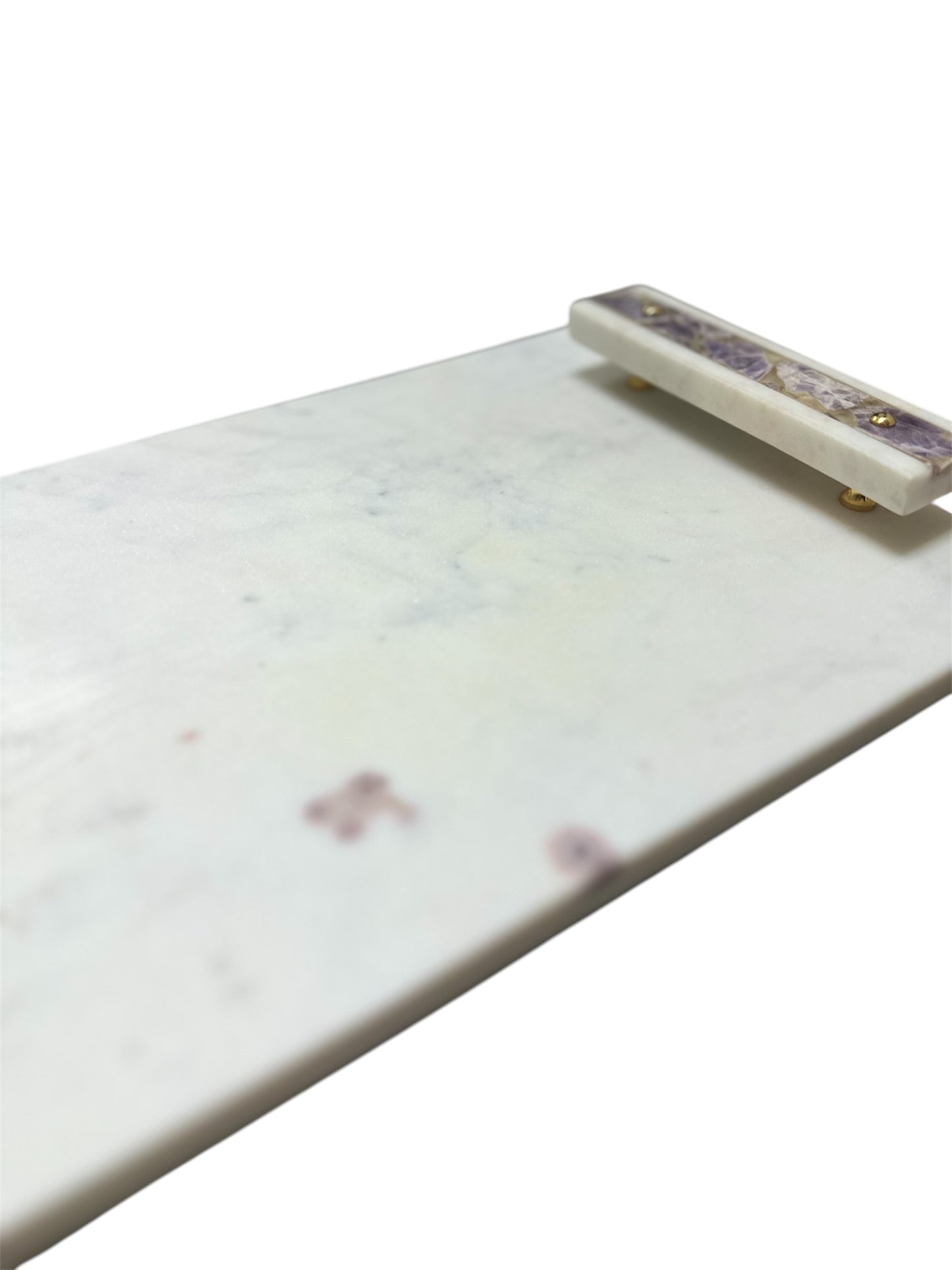 White Marble Tray with Amethyst Inlay Handle