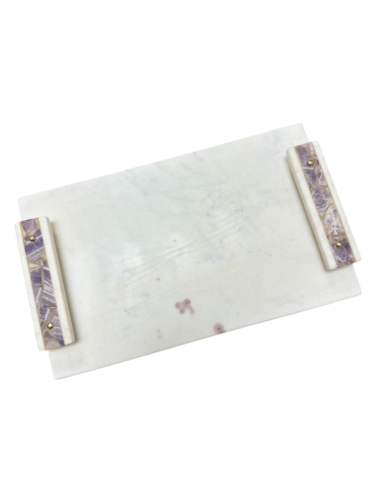 White Marble Tray with Amethyst Inlay Handle