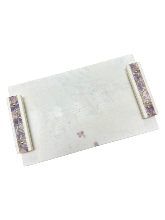 White Marble Tray with Amethyst Inlay Handle