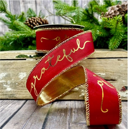 Red Taffeta with Gold Foil " Grateful"