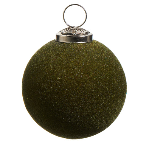 Flocked Olive Green Ornament