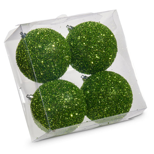 Glittered Ball Ornaments - Green