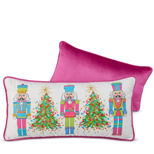 Multicolor Tree and Nutcracker Lumbar Pillow