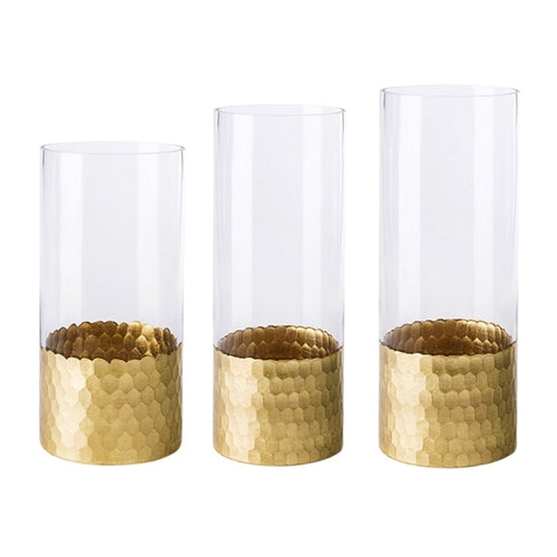 Glass Cylinder Vase with Gold Honeycomb Base, 3 Size Options