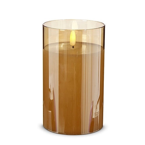 Amber Glass Battery Powered Candle - 3.5" x 6"