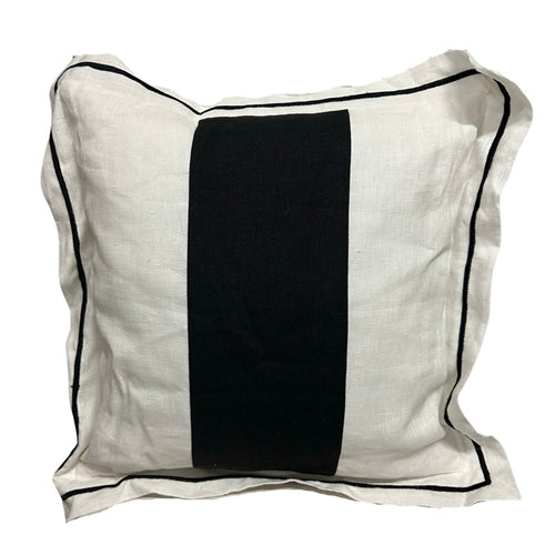 Square White Linen Pillow w/ Black Stripe - 24 inch