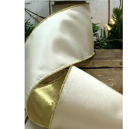 Double Sided Taffeta Ribbon - White / Gold