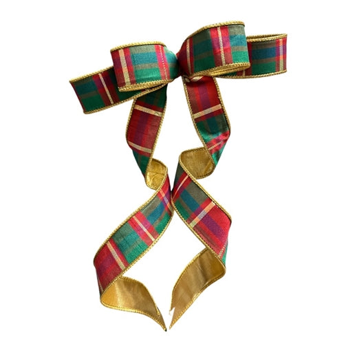 Premade Bow - Gold/Green/Red Plaid