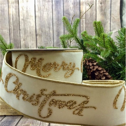 White Velvet with Gold Glitter "Merry Christmas"