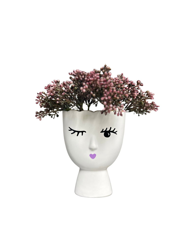 Face Vase - Winking with Sedum Bundle