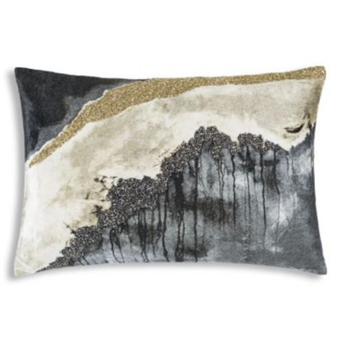 Charcoal & Ivory Velvet Pillow w/ Beading